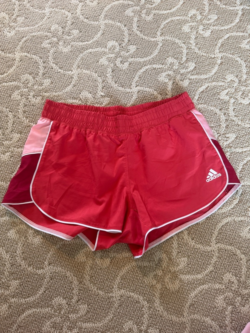 adidas Women’s Red Athletic Shorts with Pink & Maroon Panels
